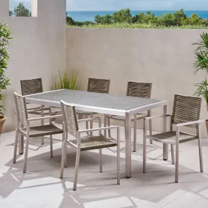 Outdoor Modern 6 Seater Aluminum Dining Set with Wicker Table Top - NH348013 patio chairs, outdoor seating