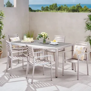 Outdoor Modern 6 Seater Aluminum Dining Set with Wicker Table Top - NH368013 patio chairs, outdoor seating