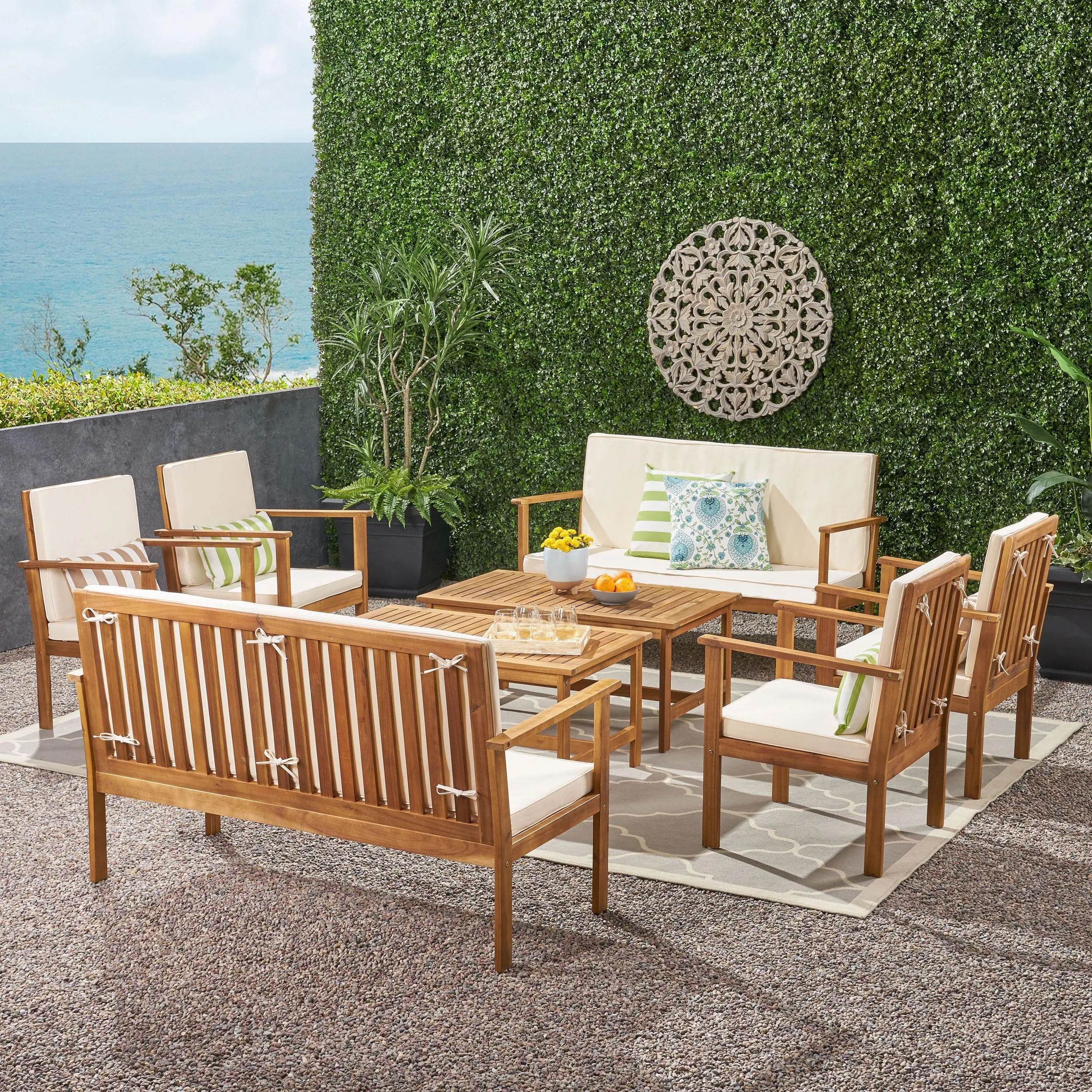 Outdoor Modern Acacia Wood 8 Seater Chat Set with Cushions - NH793113 patio chairs, outdoor seating
