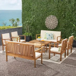 Outdoor Modern Acacia Wood 8 Seater Chat Set with Cushions - NH793113 patio chairs, outdoor seating