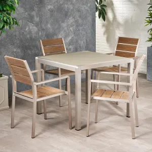 Outdoor Modern Aluminum 4 Seater Dining Set with Faux Wood Seats - NH169013 patio chairs, outdoor seating