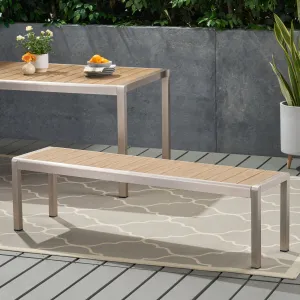 Outdoor Modern Aluminum Dining Bench with Faux Wood Seat - NH159013 patio chairs, outdoor seating