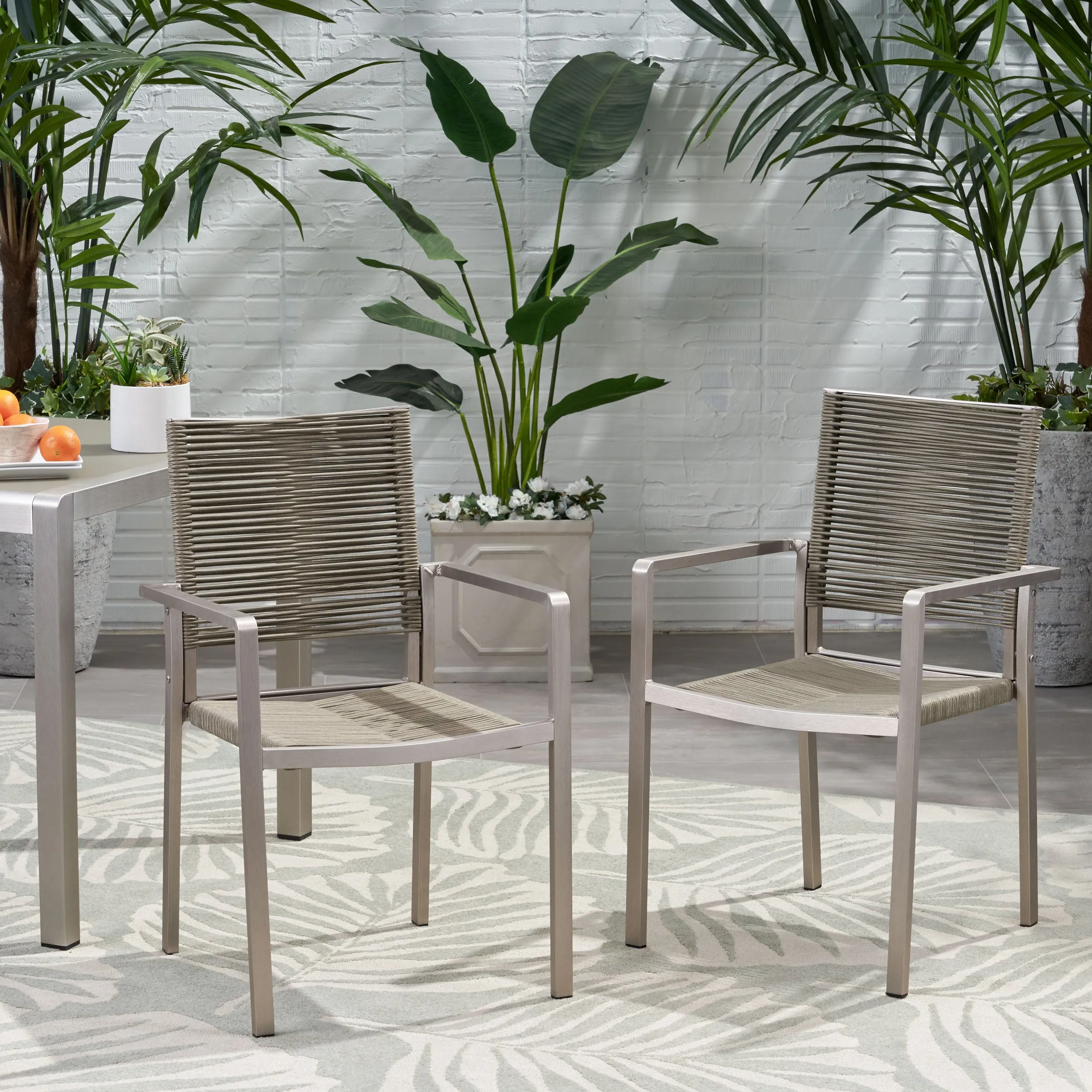 Outdoor Modern Aluminum Dining Chair with Rope Seat (Set of 2) - NH638013 patio chairs, outdoor seating