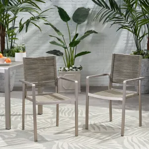 Outdoor Modern Aluminum Dining Chair with Rope Seat (Set of 2) - NH638013 patio chairs, outdoor seating