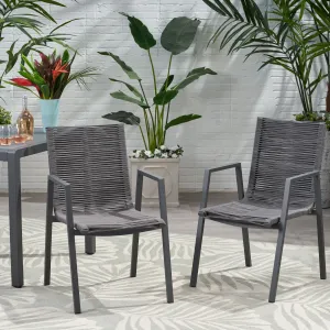 Outdoor Modern Aluminum Dining Chair with Rope Seat (Set of 2) - NH848013 patio chairs, outdoor seating