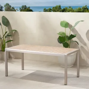 Outdoor Modern Aluminum Dining Table with Faux Wood Table Top - NH849013 patio chairs, outdoor seating