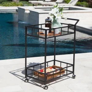 Outdoor Modern Black Metal Bar Cart with Tempered Glass Top - NH012203 patio chairs, outdoor seating