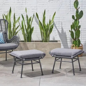 Outdoor Modern Boho Wicker Ottoman (Set of 2) - NH054013 patio chairs, outdoor seating