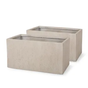 Outdoor Modern Cast Stone Rectangular Planters (Set of 2) - NH713313 patio chairs, outdoor seating