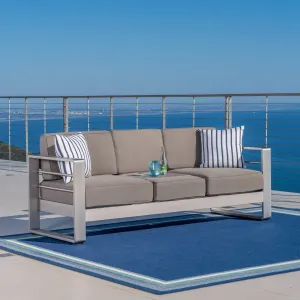 Outdoor Modern Convertible Aluminum Khaki Sofa with Tray Insert - NH134992 patio chairs, outdoor seating