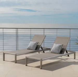 Outdoor Modern Gray Mesh Chaise Lounge with Wheels (Set of 2) - NH268692 patio chairs, outdoor seating