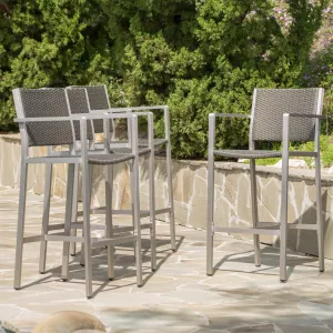 Outdoor Modern Gray Wicker Barstools with Aluminum Frame (Set of 4) - NH653003 patio chairs, outdoor seating