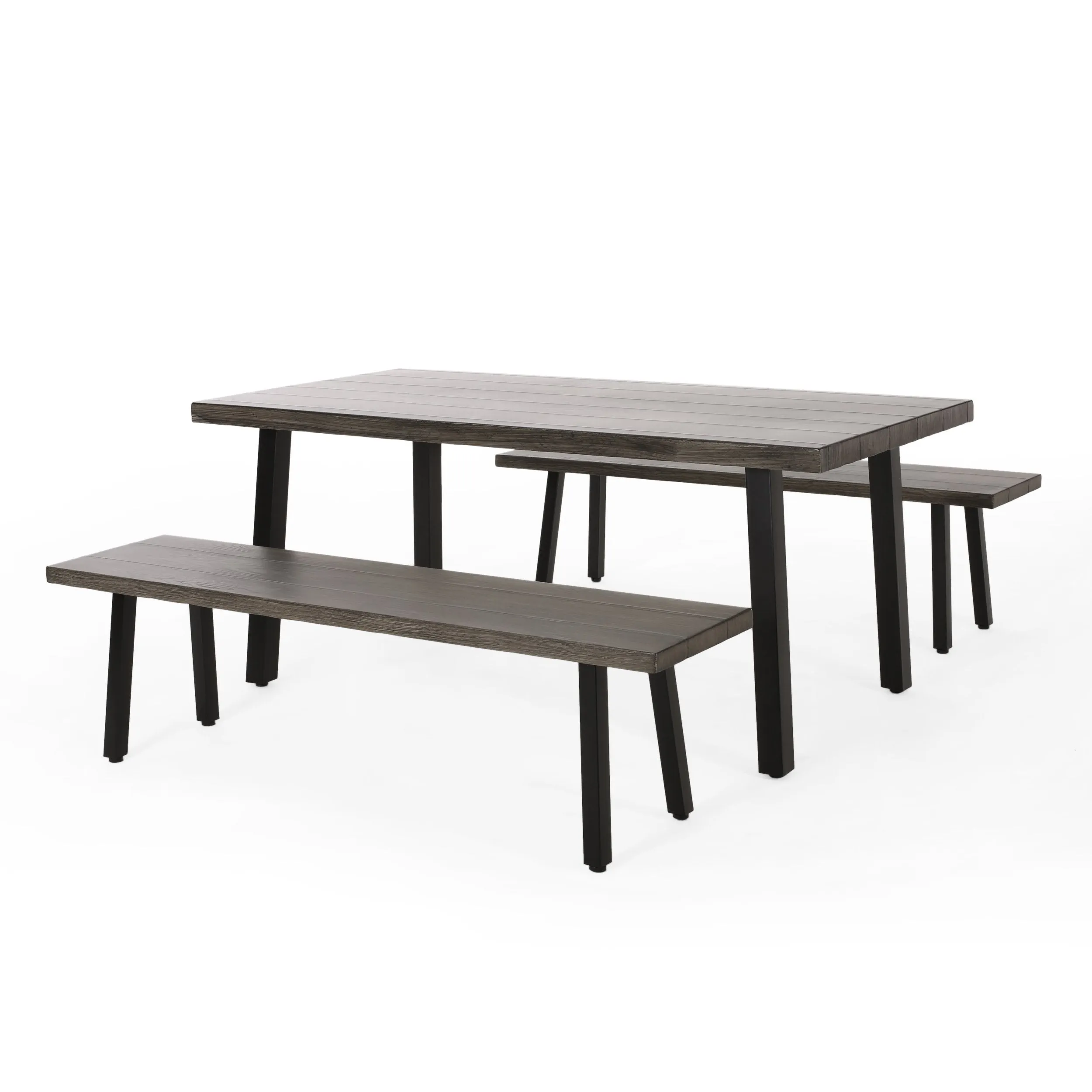 Outdoor Modern Industrial 3 Piece Aluminum Dining Set with Benches - NH150313 patio chairs, outdoor seating