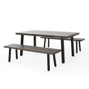 Outdoor Modern Industrial 3 Piece Aluminum Dining Set with Benches - NH150313 patio chairs, outdoor seating