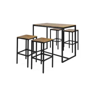 Outdoor Modern Industrial 4 Seater Acacia Wood Bar Set - NH602313 patio chairs, outdoor seating