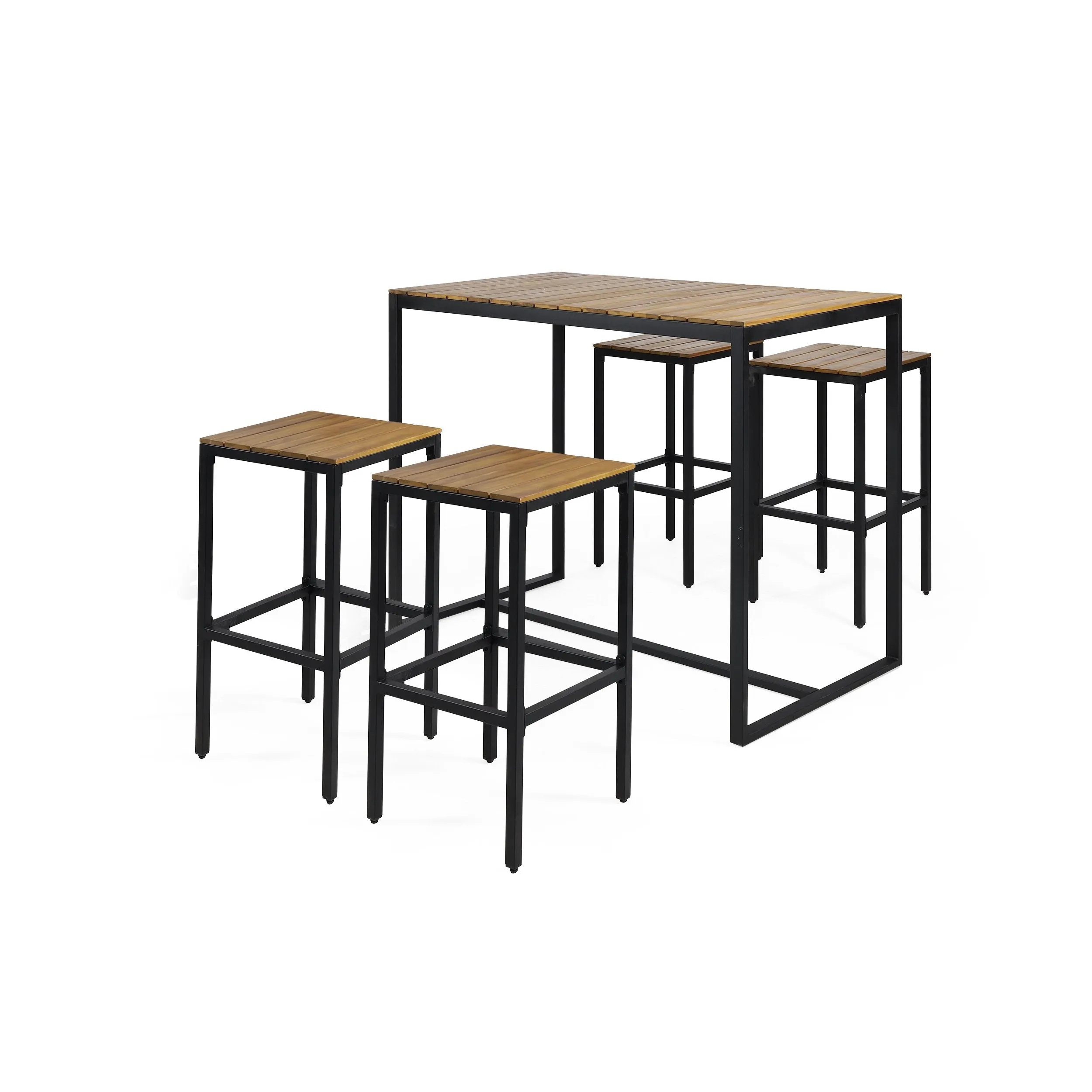 Outdoor Modern Industrial 4 Seater Acacia Wood Bar Set - NH602313 patio chairs, outdoor seating