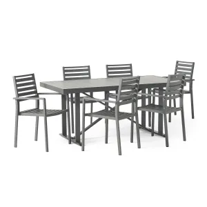 Outdoor Modern Industrial Aluminum 7 Piece Dining Set - NH505313 patio chairs, outdoor seating