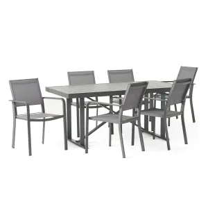 Outdoor Modern Industrial Aluminum 7 Piece Dining Set with Mesh Seating - NH405313 patio chairs, outdoor seating