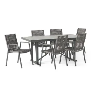 Outdoor Modern Industrial Aluminum 7 Piece Dining Set with Rope Seating - NH605313 patio chairs, outdoor seating