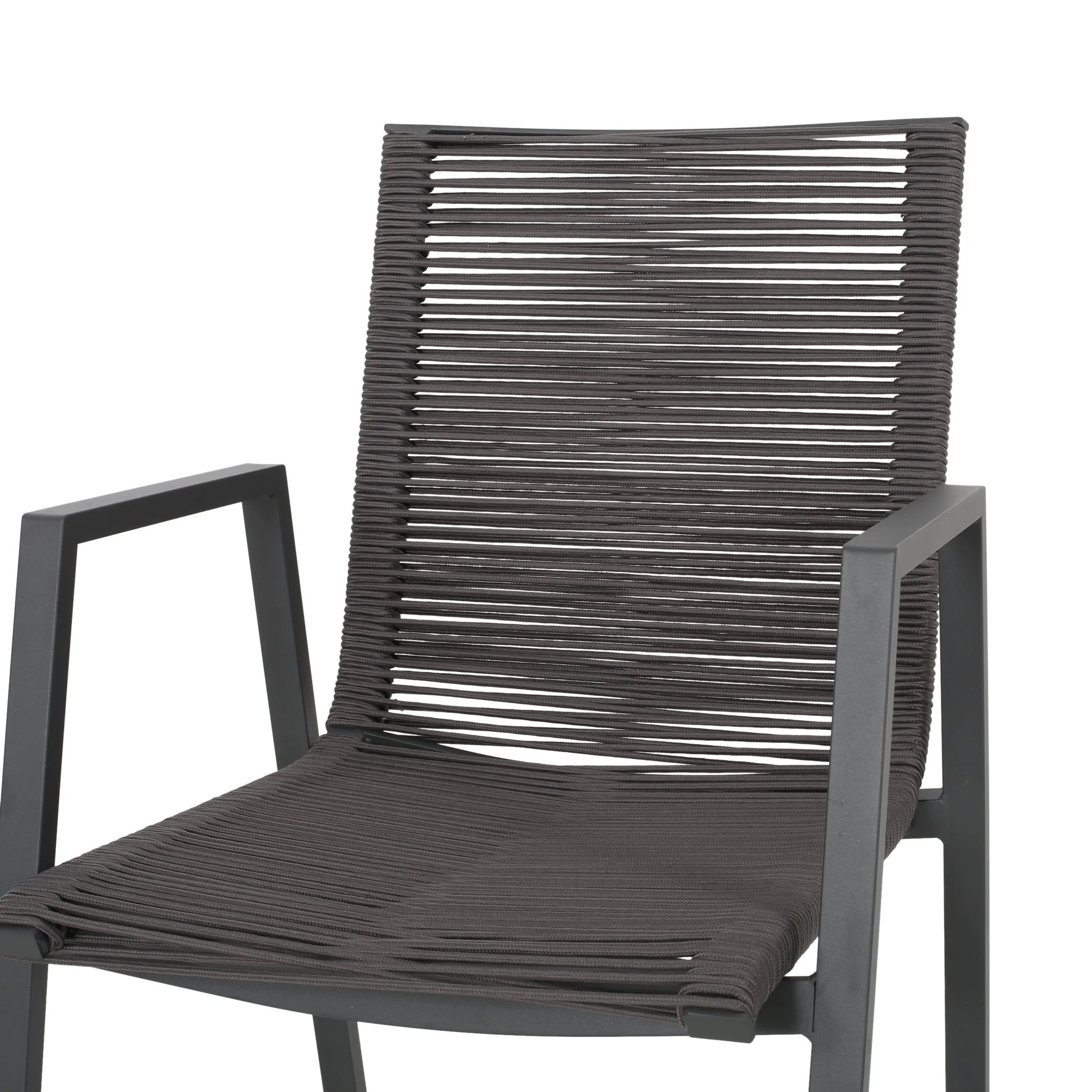 Outdoor Modern Industrial Aluminum 7 Piece Dining Set with Rope Seating - NH605313