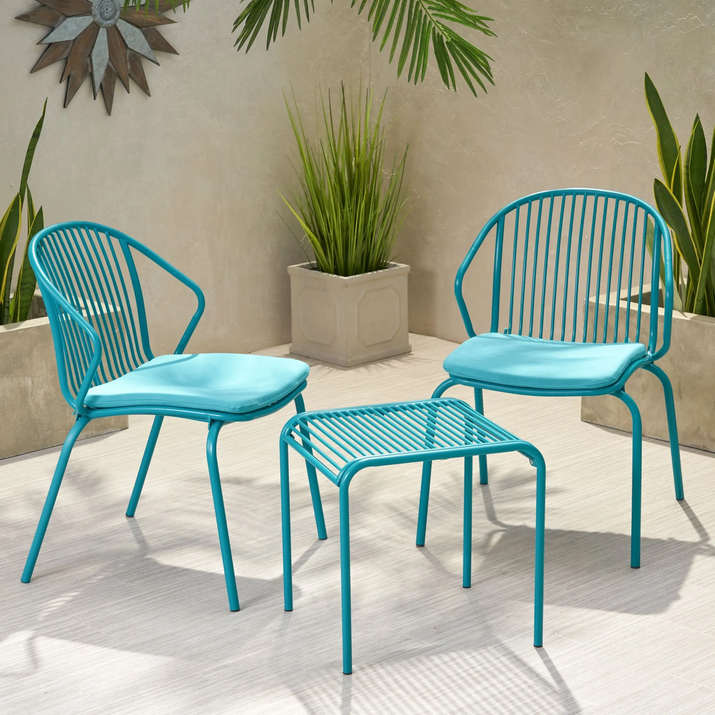 Outdoor Modern Iron 2 Seater Chat Set with Cushions - NH027013