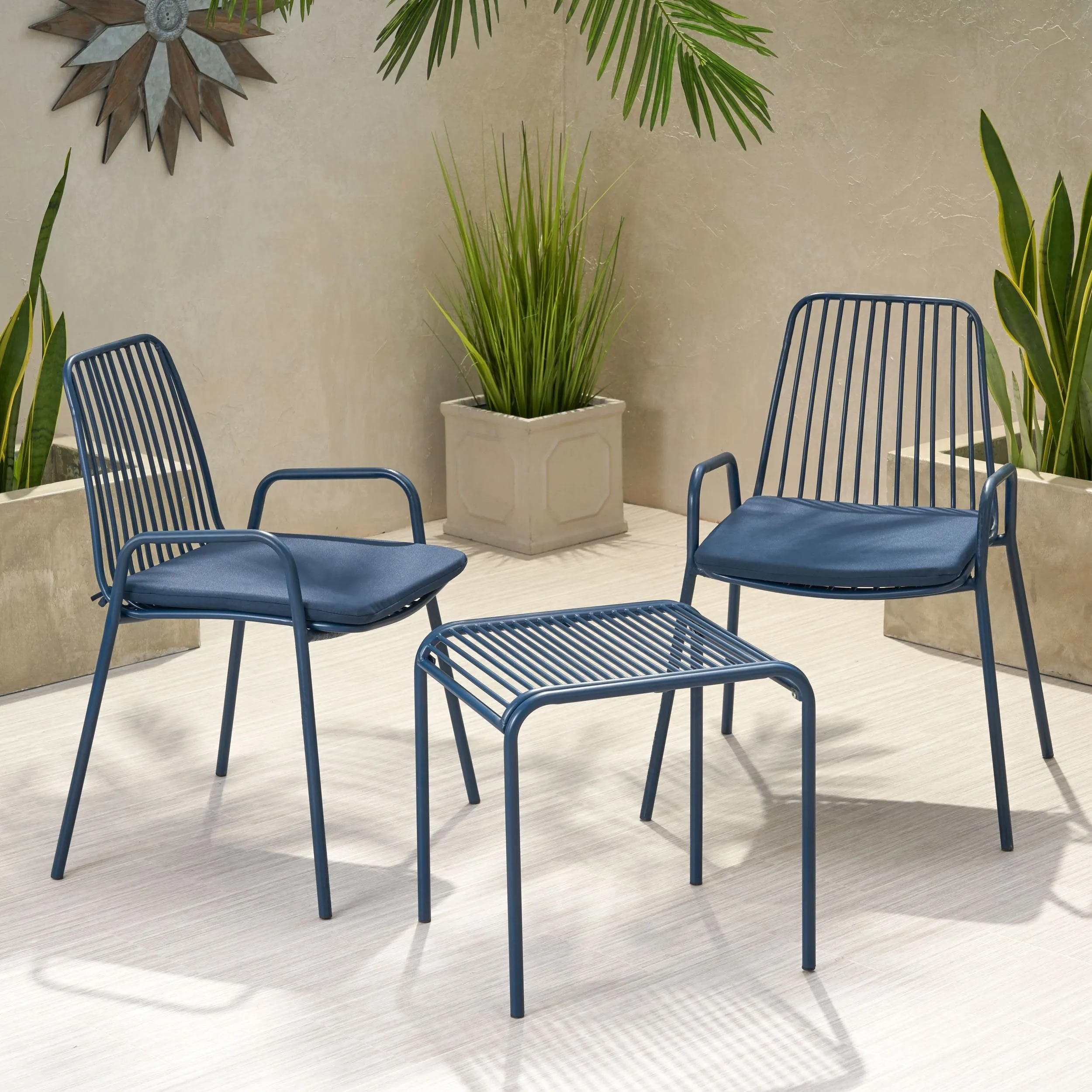 Outdoor Modern Iron 2 Seater Chat Set with Cushions - NH537013 patio chairs, outdoor seating