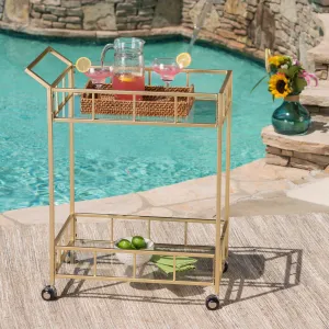 Outdoor Modern Iron and Glass Bar Cart, Gold - NH625403 patio chairs, outdoor seating