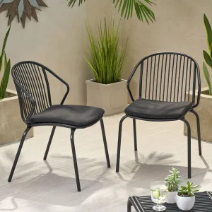 Outdoor Modern Iron Club Chair with Cushion (Set of 2) - NH717013 patio chairs, outdoor seating