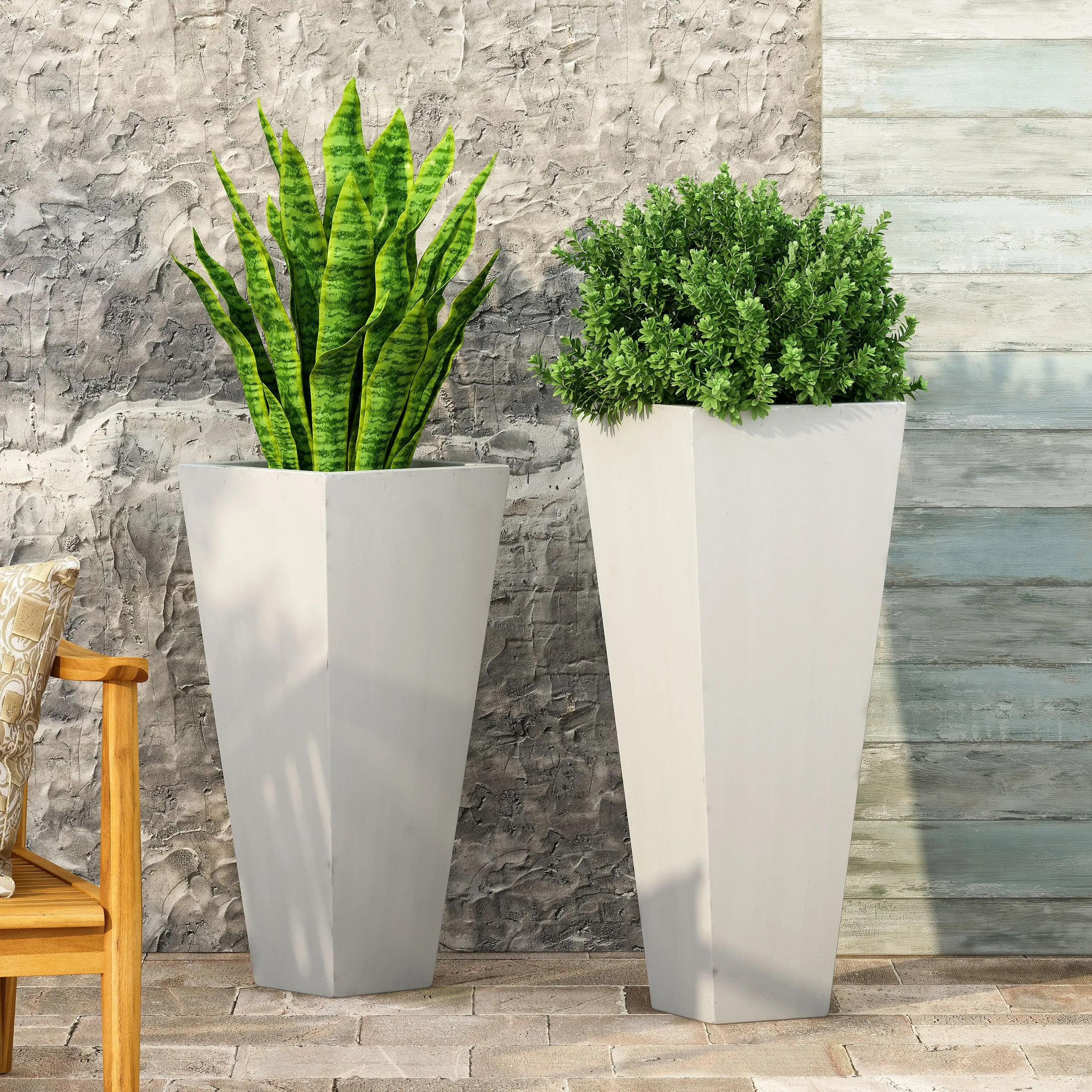 Outdoor Modern Large and Medium Cast Stone Planter Set - NH549213