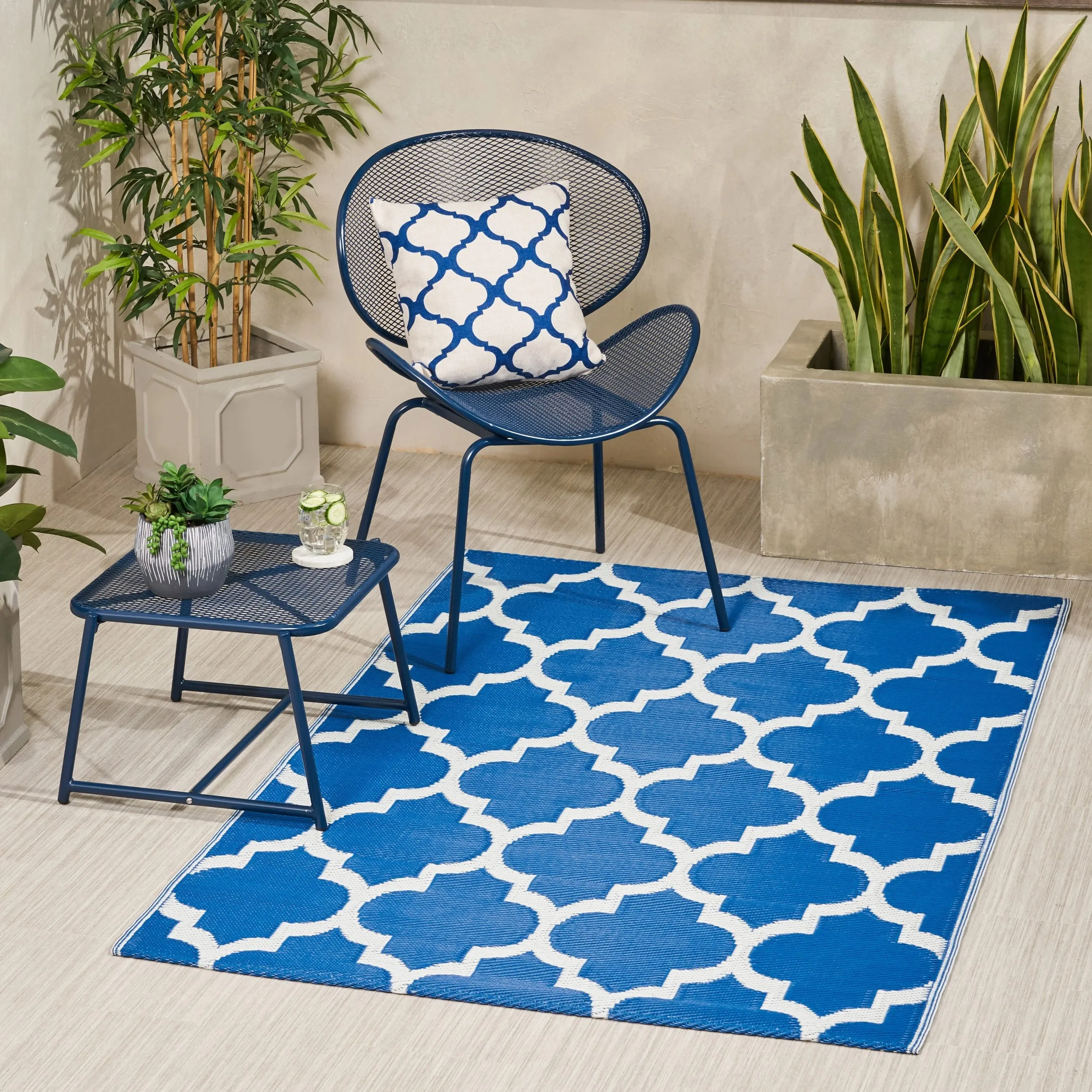 Outdoor Modern Scatter Rug, Night Blue and White - NH610113 patio chairs, outdoor seating