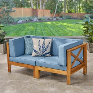 Outdoor Modular Acacia Wood Loveseat with Cushions - NH486603 patio chairs, outdoor seating