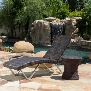 Outdoor Multi Brown Wicker Chaise Lounge with Table - NH122692 patio chairs, outdoor seating