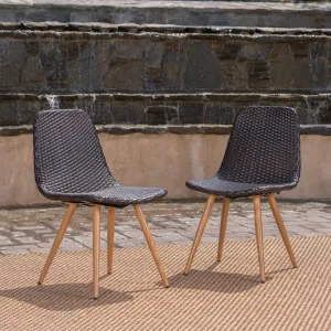Outdoor Multi-Brown Wicker Dining Chairs With Wood Finished Metal Legs - NH179103 patio chairs, outdoor seating
