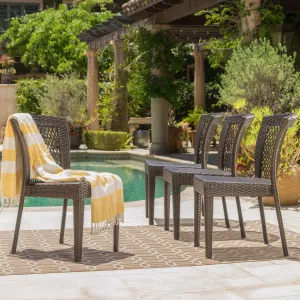 Outdoor Multi-brown Wicker Stacking Dining Chairs (Set of 4) - NH345003 patio chairs, outdoor seating