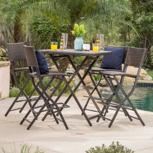Outdoor Multibrown Wicker 5 Piece Bar Set - NH703003 patio chairs, outdoor seating