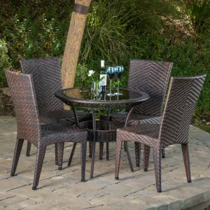 Outdoor Multibrown Wicker 5pc Dining Set - NH196592 patio chairs, outdoor seating