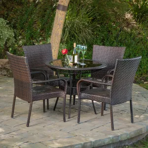 Outdoor Multibrown Wicker  5pc Dining Set - NH296592 patio chairs, outdoor seating