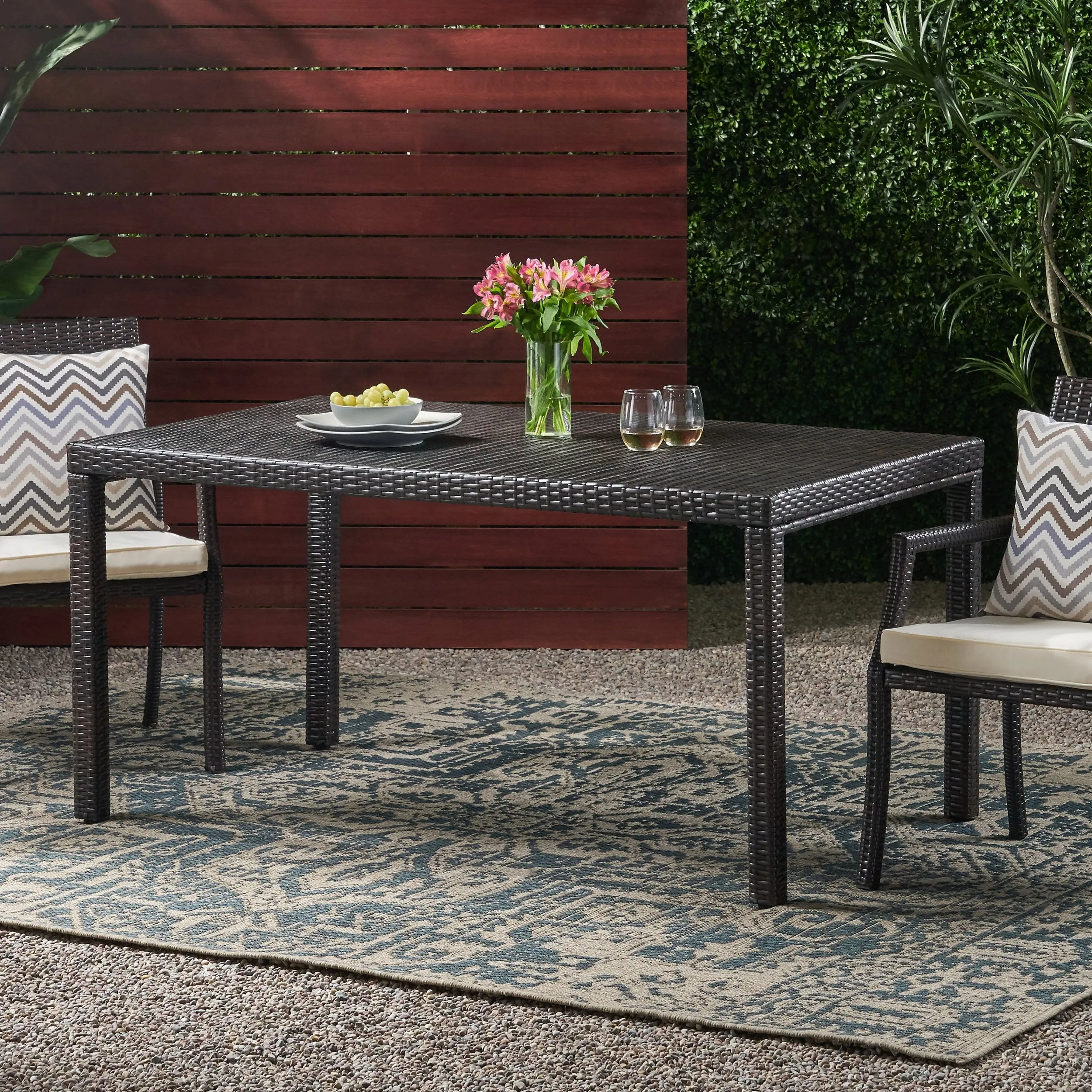 Outdoor Multibrown Wicker Rectangular Dining Table - NH872003 patio chairs, outdoor seating
