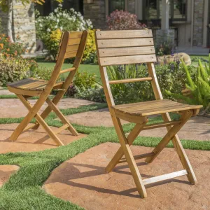 Outdoor Natural Finish Acacia Wood Foldable Dining Chairs (Set of 2) - NH518992 patio chairs, outdoor seating