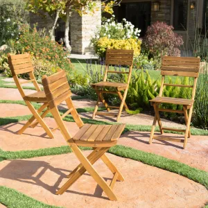 Outdoor Natural Finish Acacia Wood Foldable Dining Chairs (Set of 4) - NH818992 patio chairs, outdoor seating