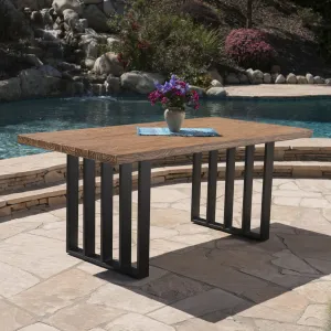 Outdoor Oak Finish Light Weight Concrete Dining Table - NH770403 patio chairs, outdoor seating
