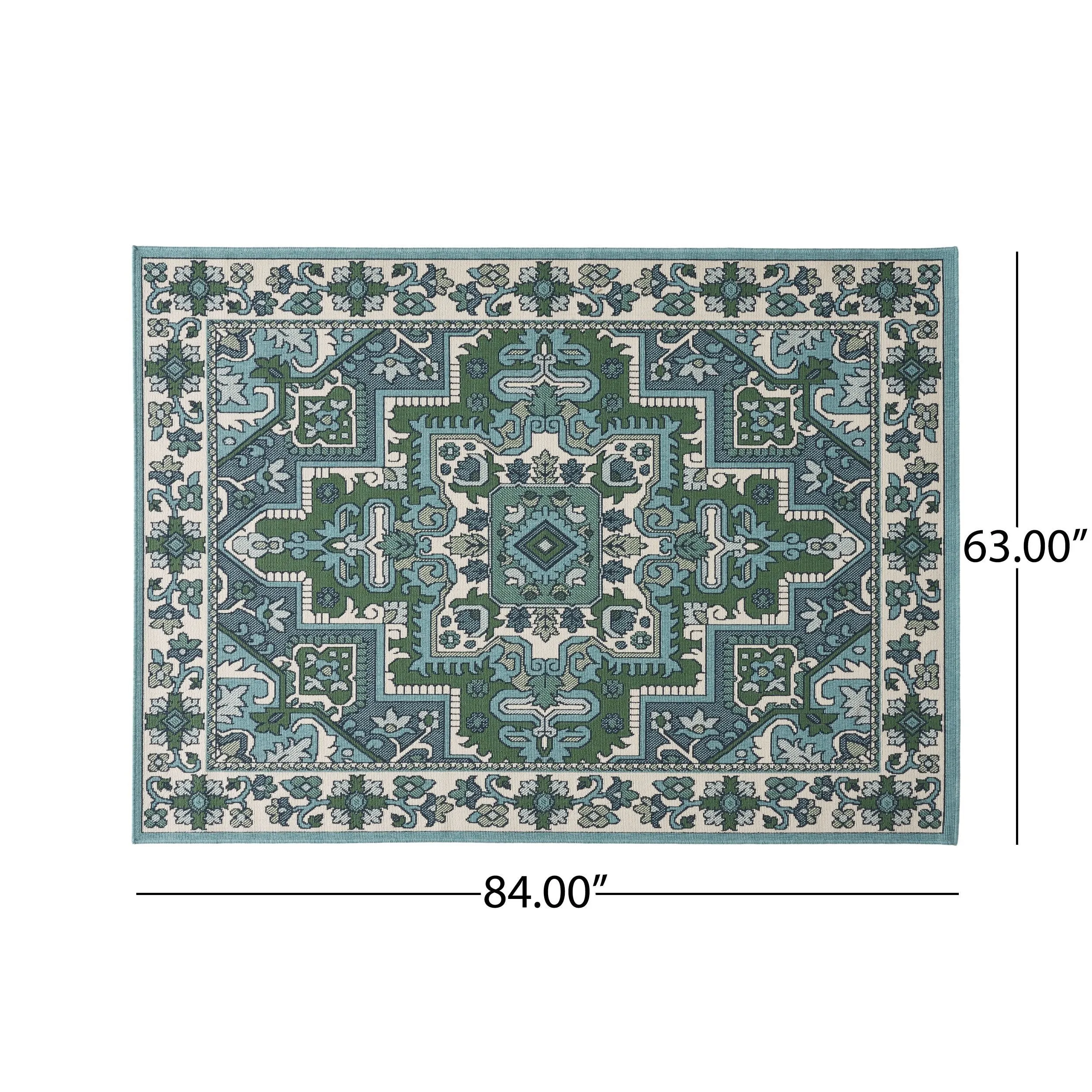 Outdoor Oriental Area Rug, Ivory and Blue - NH185803