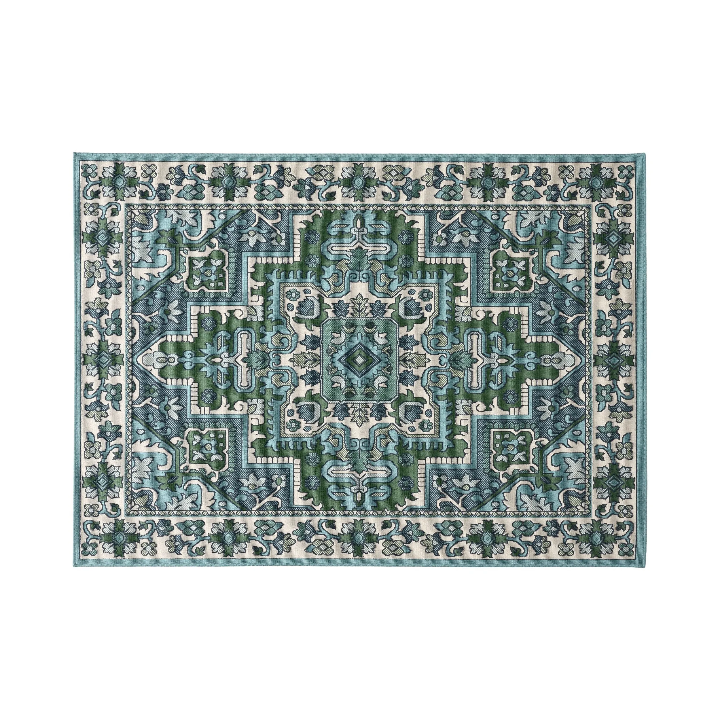 Outdoor Oriental Area Rug, Ivory and Blue - NH185803