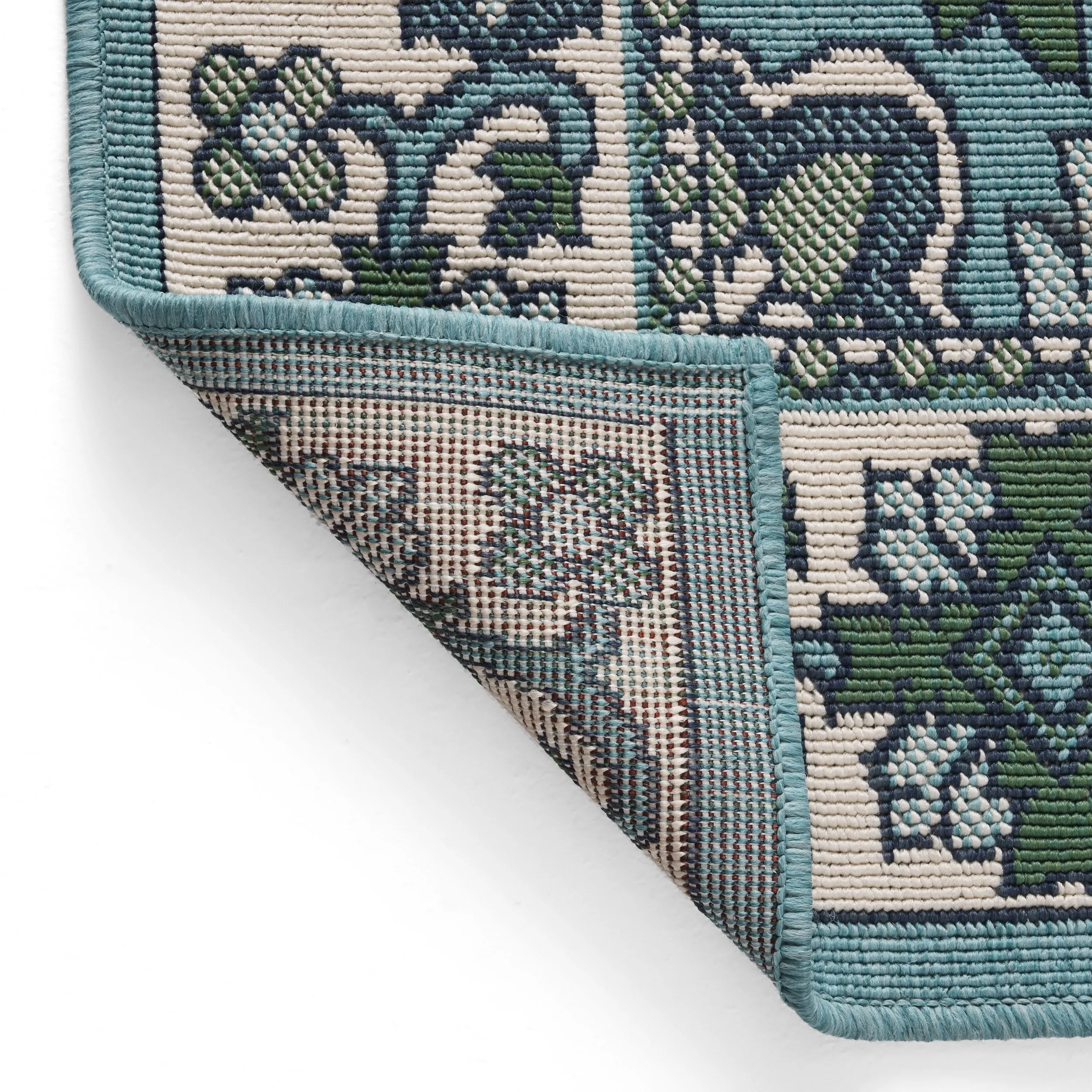 Outdoor Oriental Area Rug, Ivory and Blue - NH185803
