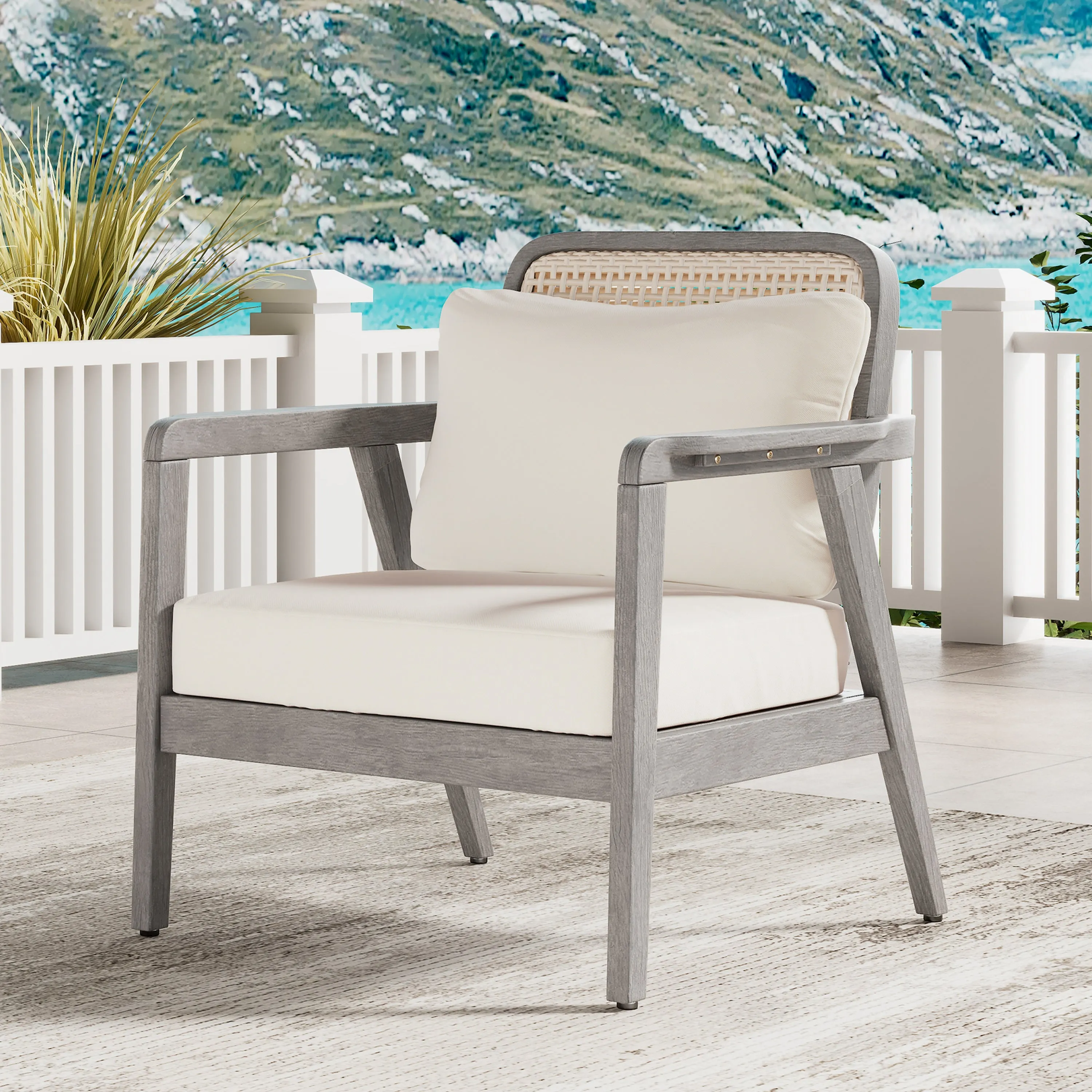 Outdoor Patio Club Chair  Solid Acacia Wood Frame with Criss-Cross Back & Water-Repellent Cushions patio chairs, outdoor seating