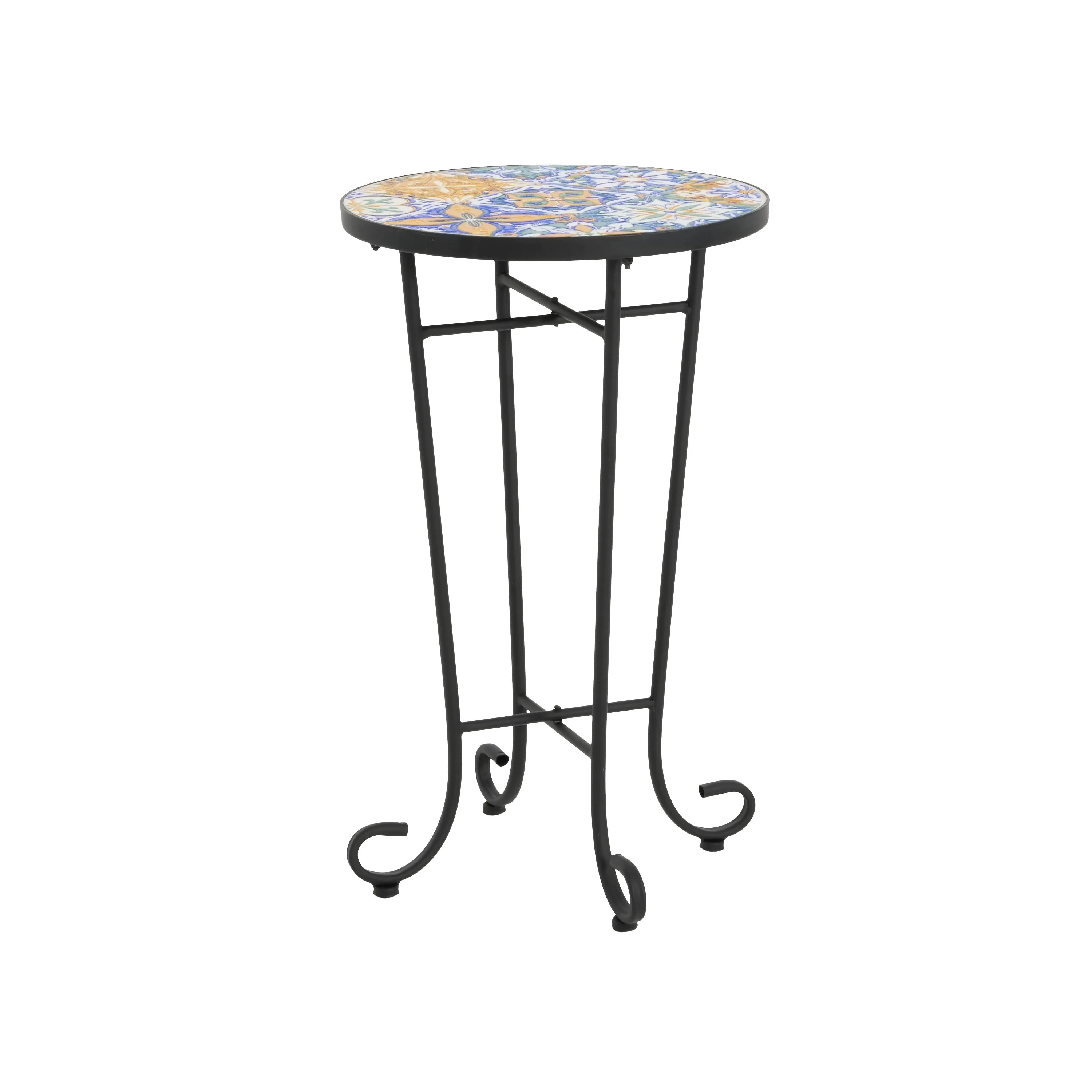Outdoor Patio Round Side Table, Ceramic Tile