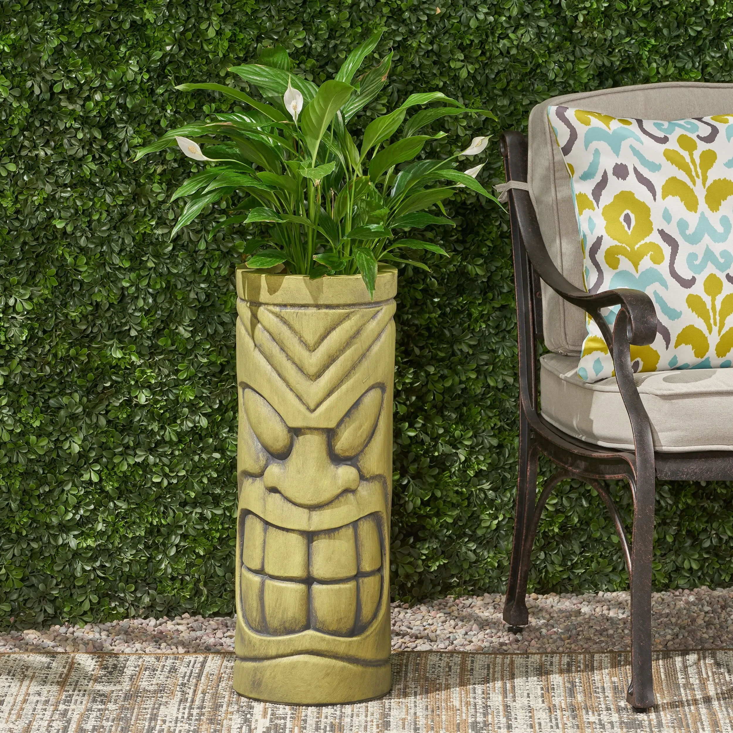 Outdoor Polynesian Urn, Antique Green Finish - NH852903 patio chairs, outdoor seating
