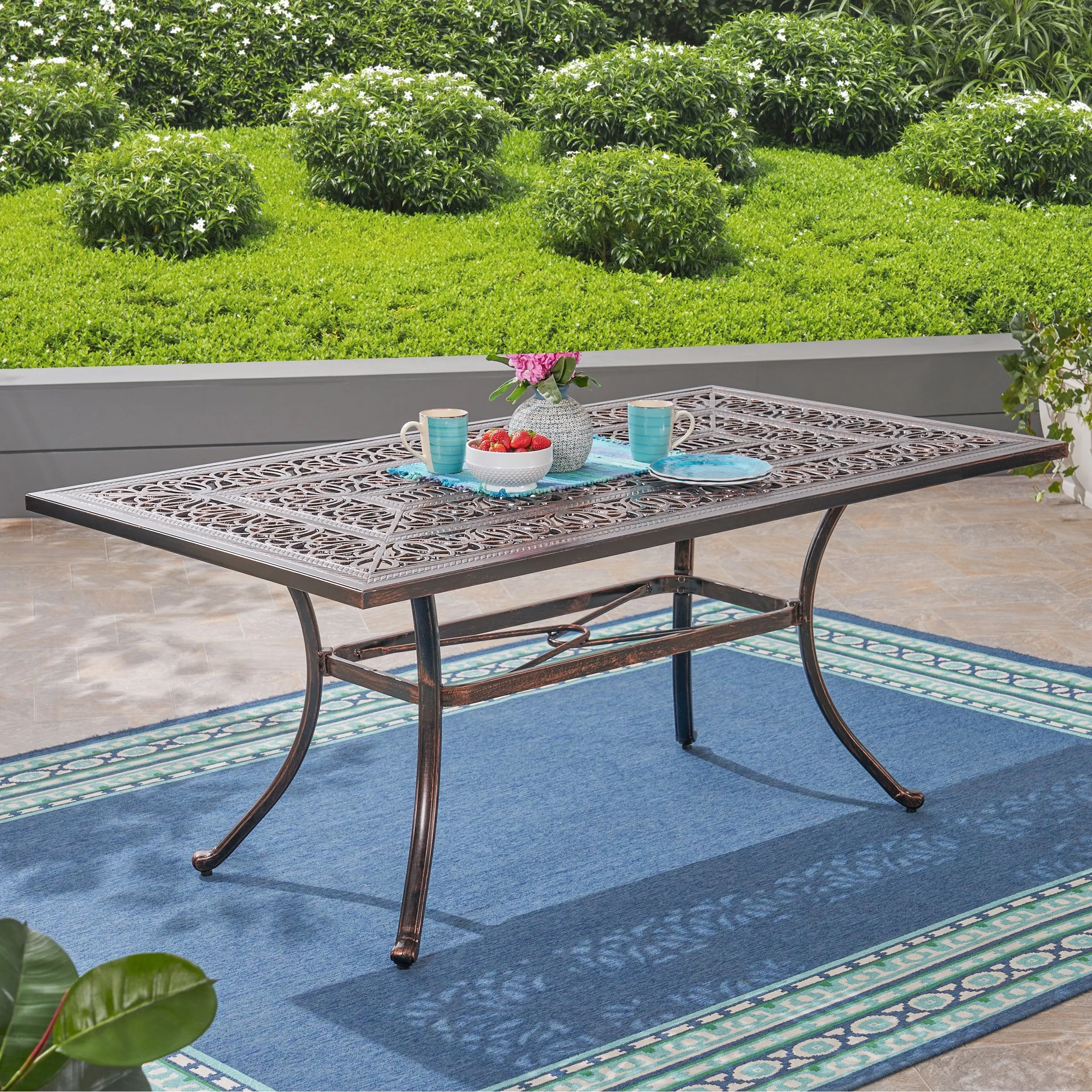 Outdoor Rectangular Cast Aluminum Dining Table, Shiny Copper - NH272603 patio chairs, outdoor seating