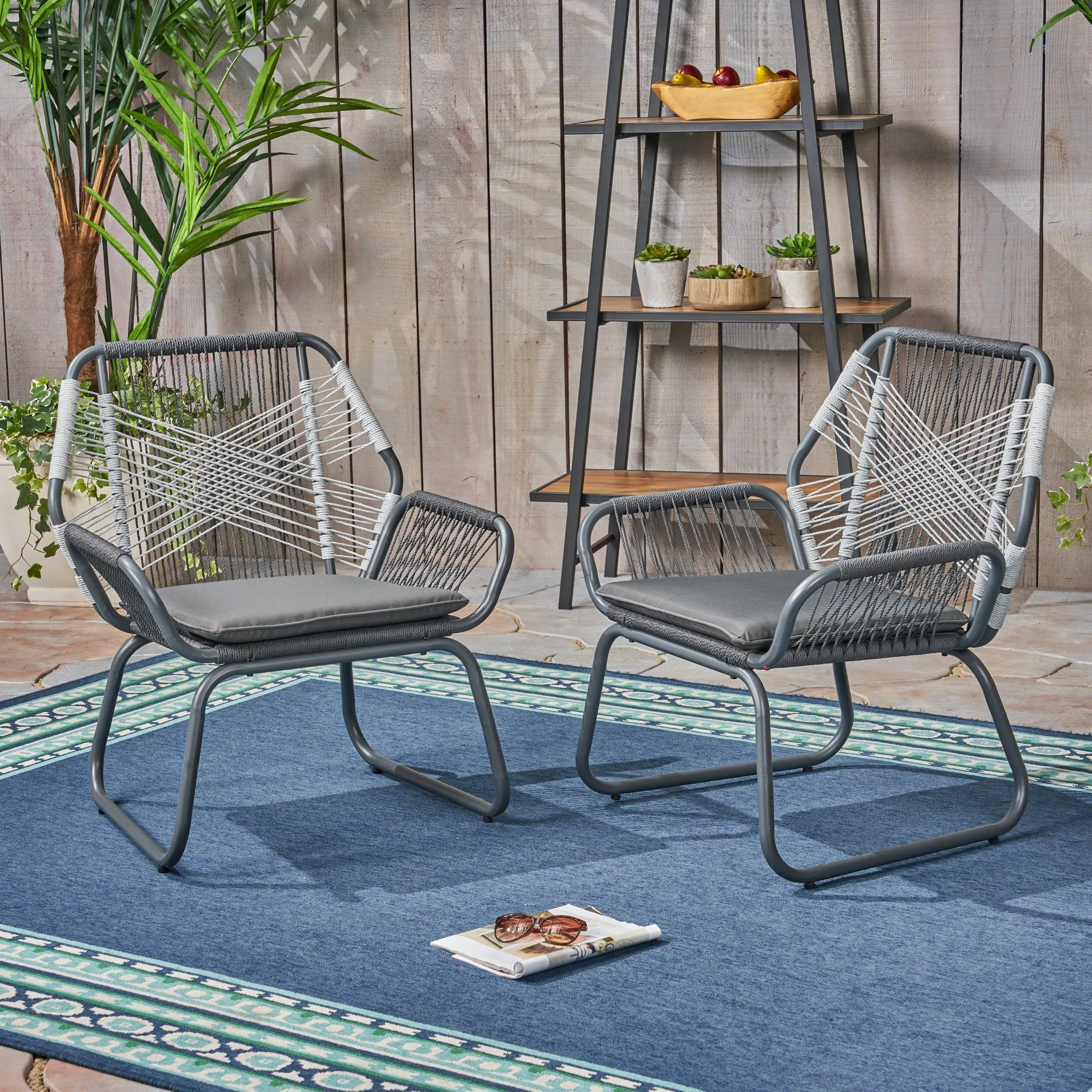 Outdoor Rope and Steel Club Chairs (Set of 2) - NH175503 patio chairs, outdoor seating