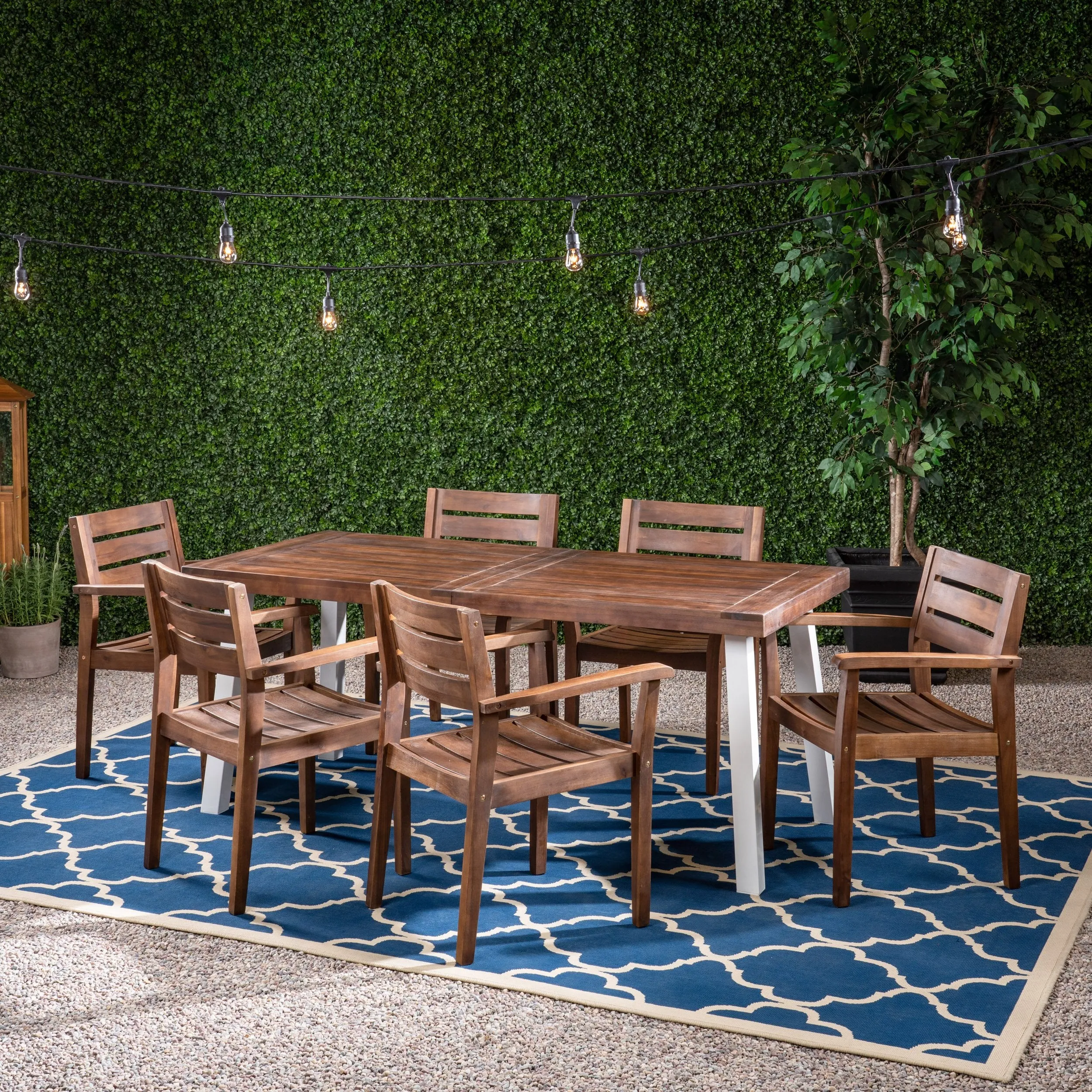 Outdoor Rustic Acacia Wood 7 Piece Dining Set - NH539603 patio chairs, outdoor seating